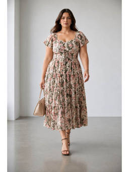 Virgio - White Floral Viscose Flared Dress