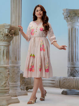 ZUMMER - Pink Embroidered Cotton Regular Dress