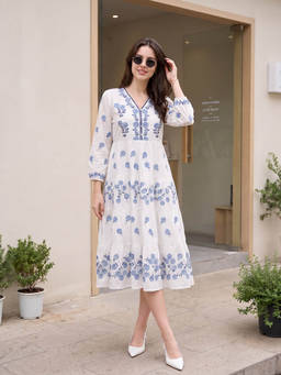 ZUMMER - White Embroidered Cotton Regular Dress