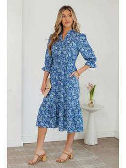 Errabelly - Blue Floral Cotton Regular Dress