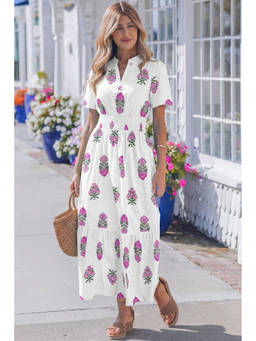 Errabelly - White Floral Cotton A-Line Dress