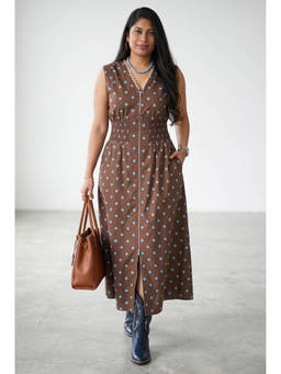 Errabelly - Brown Polka Dots Cotton Fitted Dress