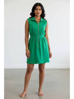Errabelly - Green Solid Polyester A-Line Dress