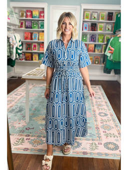 Errabelly - Blue Printed Cotton A-Line Dress