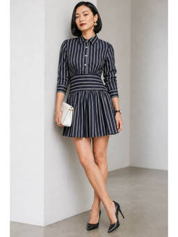 Virgio - Black Stripes Cotton Regular Dress