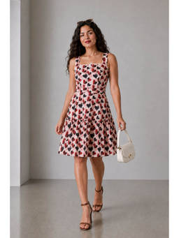 Virgio - Red Printed Cotton Flared Dress