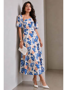 Virgio - White Printed Cotton Flared Dress