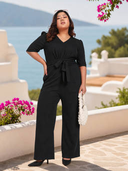 Martini - Black Solid Polyester Regular Jumpsuit