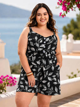 Martini - Black Floral Viscose Rayon Regular Playsuit