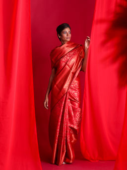 Beatitude - Red Woven Banarasi Saree with Unstitched Blouse