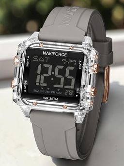 NAVIFORCE - Silicon Strap Black Dial Lcd Digital Display Watch (Nf7101 S-Gy) (M)
