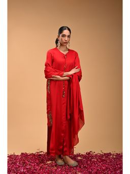 RIRASA - Red Tie-Up Neck Maxi Dress with Dupatta (Set of 2)