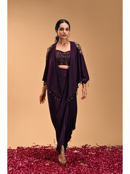 RIRASA - Purple Garuda Embroidered Crepe Cape