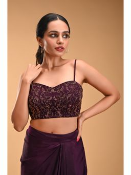 RIRASA - Purple Embroidered Crepe Crop Top