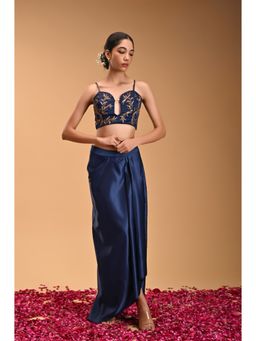 RIRASA - Blue Embroidered Satin Crop Top