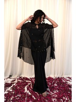 RIRASA - Black Cape with Blouse and Skirt (Set of 3)