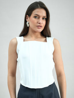 Powersutra - Women White Solid Square Neck Top