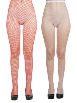 NEXT2SKIN - Women's Fishnet Mesh Pantyhose Stockings Red & White, MediumNet (Pack of 2)