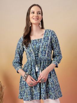 Stylum - Women Blue Floral Printed Rayon Peplum Top