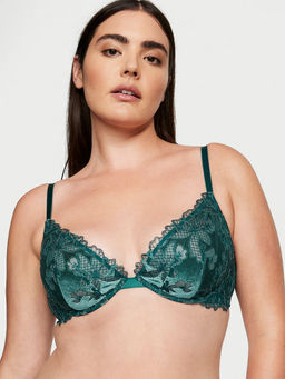 Victoria's Secret - Green Very Sexy Velvet Ziggy Glam Floral Embroidery Low-Cut Demi Bra (32D)