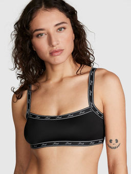 Victoria's Secret - Pink Micro Logo Straight-Neck Black T-Shirt Bra (XL)