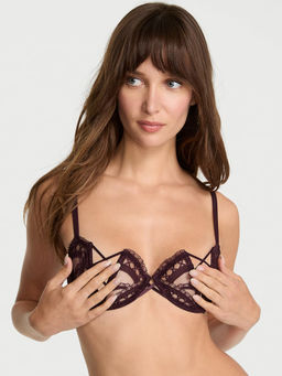 Victoria's Secret - Very Sexy Laces Out Embroidery Unlined Semi Open-Cup Brown Balconette Bra