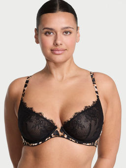 Victoria's Secret - Very Sexy Rose Lace and Satin Unlined Plunge Black Demi Bra
