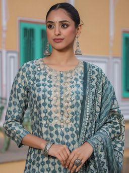 Vaamsi - Women Silk Blend Embroidered Printed Kurta Trouser with Dupatta (Set of 3)