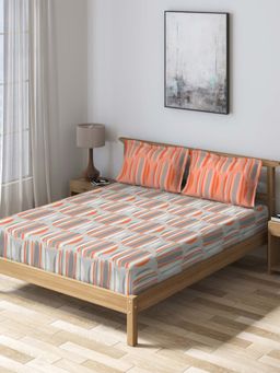 Ddecor Live Beautiful - DDECOR - Salome 100% Cotton Fitted Bedsheet with 2 Pillow Covers, King Size, Orange