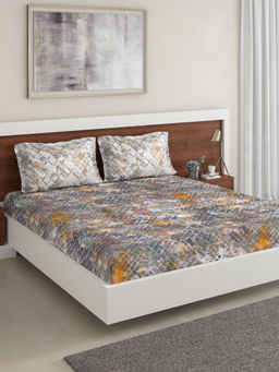 Ddecor Live Beautiful - DDECOR - Tactile 100% Cotton Double Bedsheet with 2 Pillow Covers, King Size, Grey