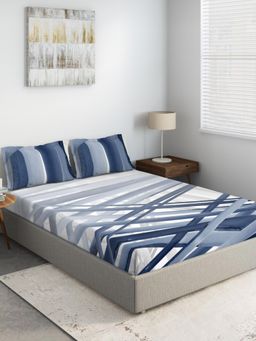 Ddecor Live Beautiful - DDECOR - Interlace 100% Cotton Double Bedsheet with 2 Pillow Covers, King Size, BLUE