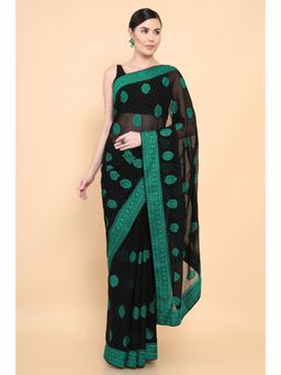 Soch - Women Black Georgette Embroidered Saree with Unstitched Blouse