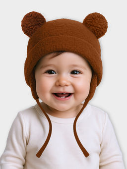 Mi Arcus - Kids Solid Knitted Brown Pom Pom Cap