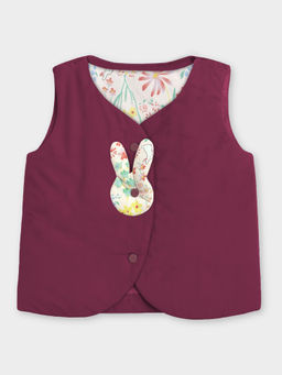 Mi Arcus - Solid Patch Work V-Neck Sleeveless Puffer Jacket