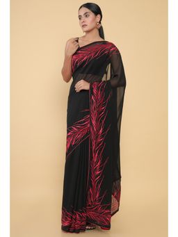 Soch - Women Black Georgette Embellished & Sequined Saree with Unstitched Blouse