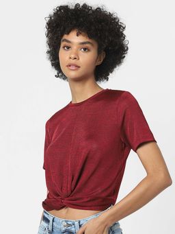 ONLY - Women Solid Maroon T-Shirt