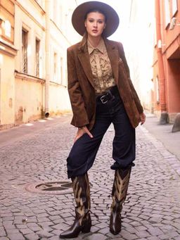 Saint G - Tiziana Hand Embroidered Brown Leather Cow Boy Boots