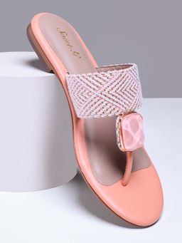 Saint G - Women Stone Jewelled Pink Leather-Raffia Flats