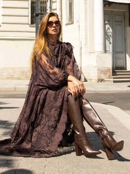 Saint G - Women Brown Leather Block Heel Long Boots