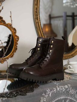 Saint G - Womens Brown Leather Lace Up High Ankle Boots