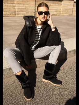 Saint G - Womens Black Suede Leather Buckle Boots