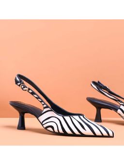 Saint G - Women Zebra-Print Slingback White Leather Sandal Heels
