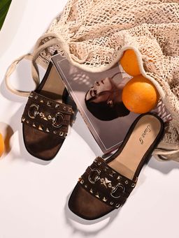 Saint G - Women Studded Brown Suede Leather Flats