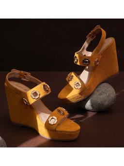 Saint G - Women Mustard Suede Leather Wedges Heels
