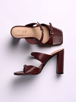 Saint G - Women Maroon Leather Block Heels