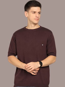 CLAPTON - Knitted Cotton Summer Wear Round Neck Half Sleeve Maroon T-Shirt