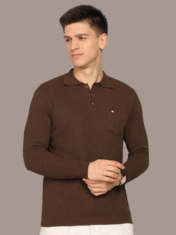 CLAPTON - Knitted Cotton Summer Wear Collar Neck Half Sleeve Coffee Polo T-Shirt