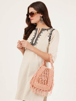 Fabbhue - Womens Peach Hand Embroidery Handbag