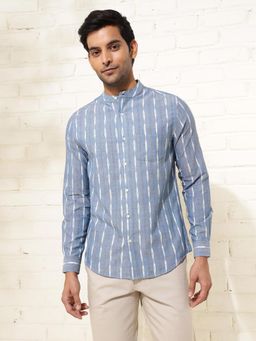 Fabindia - Men Blue Mandarin Neck Full Sleeves Shirt