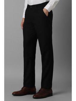 Louis Philippe - Men Black Slim Fit Solid Flat Front Formal Trouser
